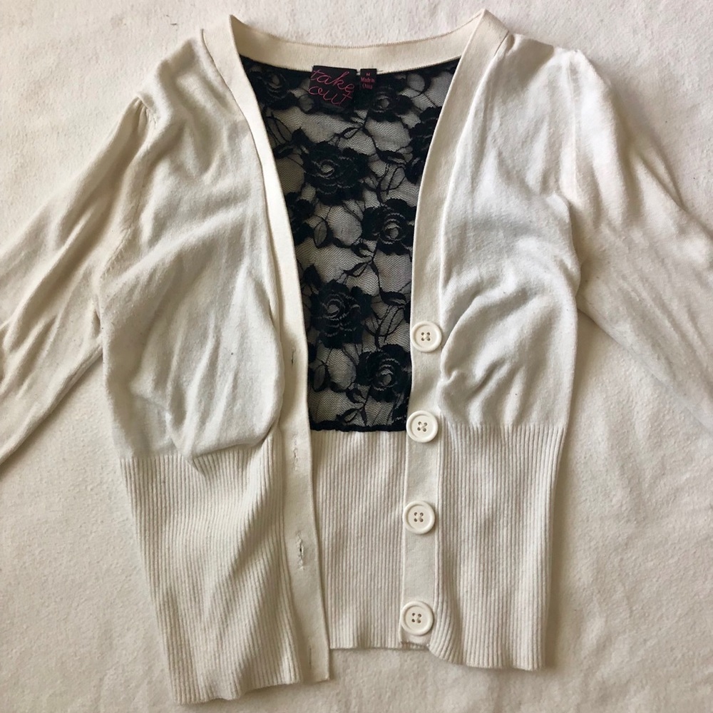 Cream and black lace cardigan